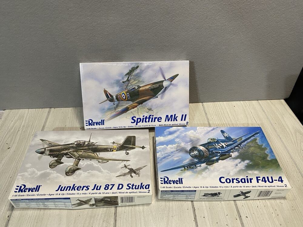 Revell Spitfire Mk II Kit # 85-5329 Sealed Junker JU 87 D Stuka & Corsair F4U-4